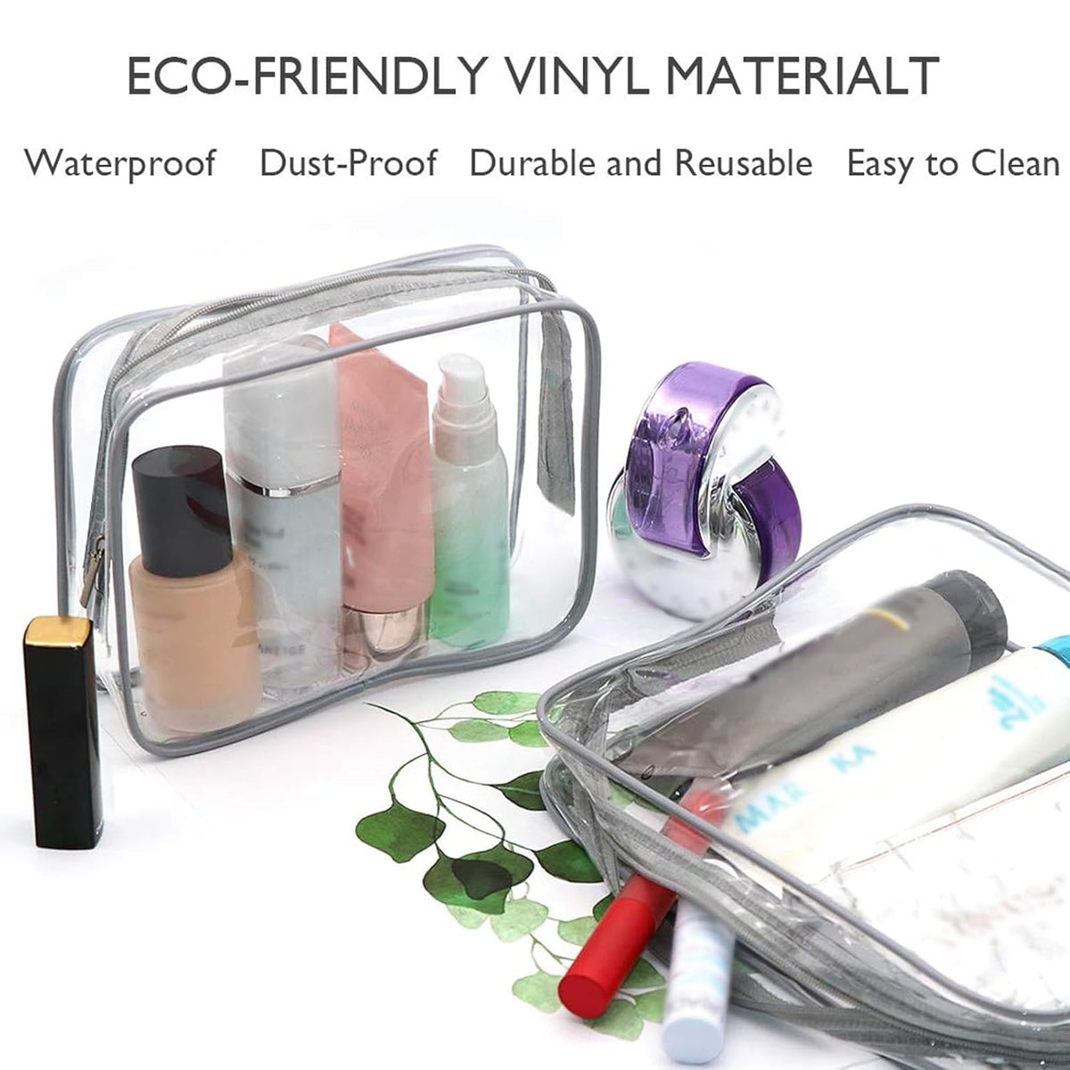 APREUTY Clear Makeup Bags, TSA Approved 6 Pcs Cosmetic Makeup Bags Set Clear PVC with Zipper Handle Portable Travel Luggage Pouch Airport Airline Vacation Organization (Black)