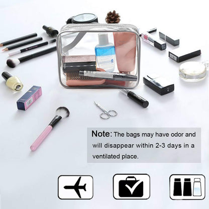 APREUTY Clear Makeup Bags, TSA Approved 6 Pcs Cosmetic Makeup Bags Set Clear PVC with Zipper Handle Portable Travel Luggage Pouch Airport Airline Vacation Organization (Black)