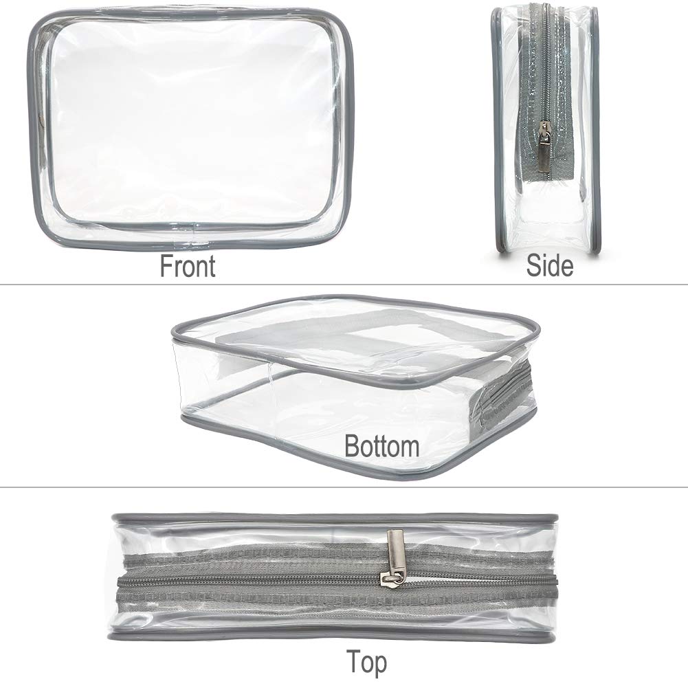 APREUTY Clear Makeup Bags, TSA Approved 6 Pcs Cosmetic Makeup Bags Set Clear PVC with Zipper Handle Portable Travel Luggage Pouch Airport Airline Vacation Organization (Black)