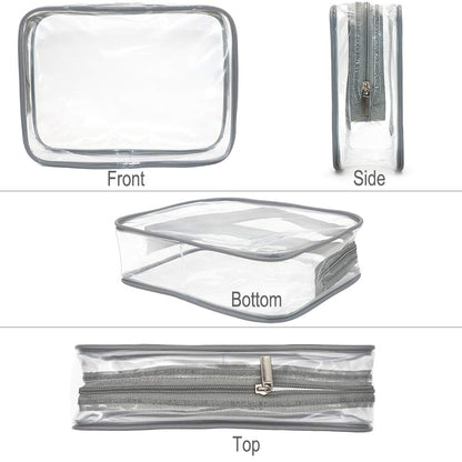 APREUTY Clear Makeup Bags, TSA Approved 6 Pcs Cosmetic Makeup Bags Set Clear PVC with Zipper Handle Portable Travel Luggage Pouch Airport Airline Vacation Organization (Black)