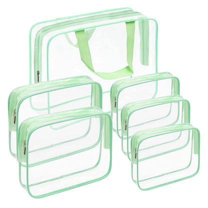 APREUTY Clear Makeup Bags, TSA Approved 6 Pcs Cosmetic Makeup Bags Set Clear PVC with Zipper Handle Portable Travel Luggage Pouch Airport Airline Vacation Organization (Black)