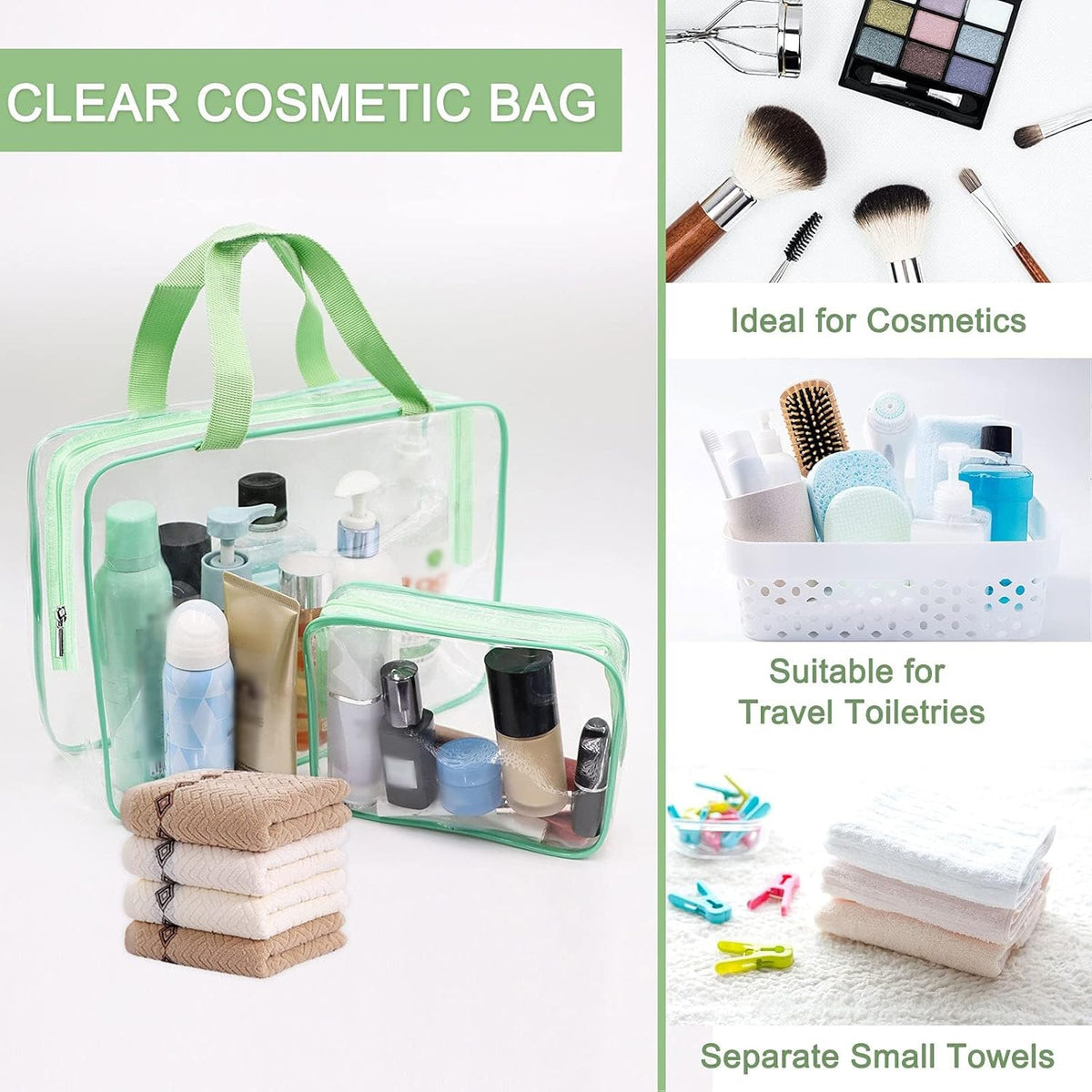 APREUTY Clear Makeup Bags, TSA Approved 6 Pcs Cosmetic Makeup Bags Set Clear PVC with Zipper Handle Portable Travel Luggage Pouch Airport Airline Vacation Organization (Black)