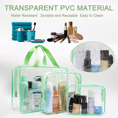 APREUTY Clear Makeup Bags, TSA Approved 6 Pcs Cosmetic Makeup Bags Set Clear PVC with Zipper Handle Portable Travel Luggage Pouch Airport Airline Vacation Organization (Black)