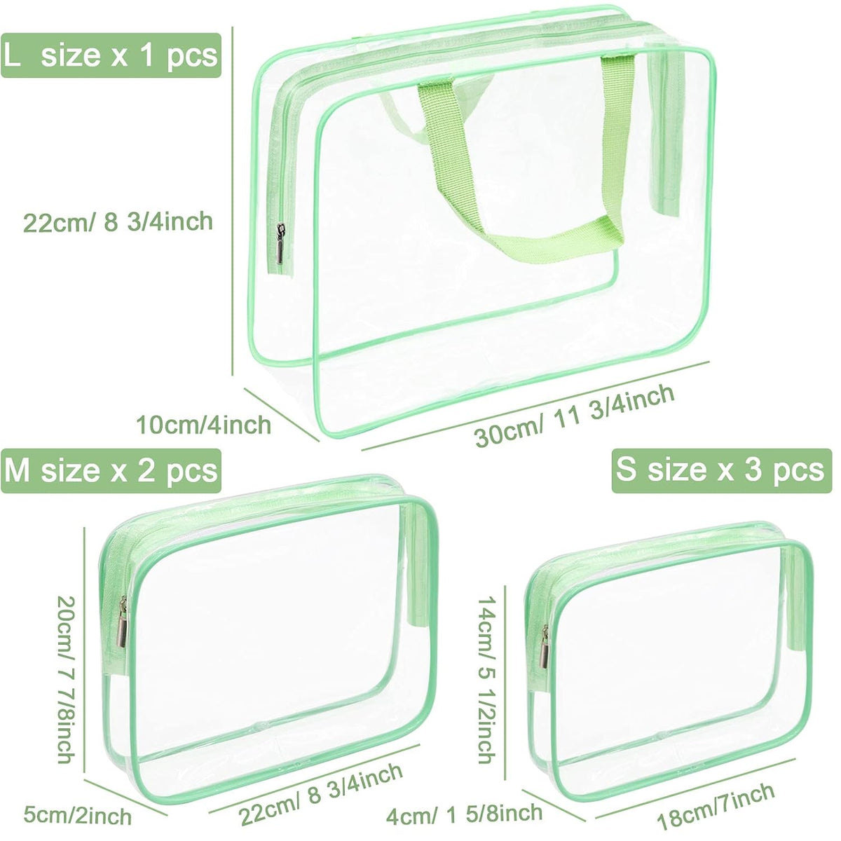 APREUTY Clear Makeup Bags, TSA Approved 6 Pcs Cosmetic Makeup Bags Set Clear PVC with Zipper Handle Portable Travel Luggage Pouch Airport Airline Vacation Organization (Black)