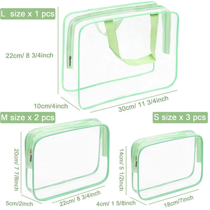 APREUTY Clear Makeup Bags, TSA Approved 6 Pcs Cosmetic Makeup Bags Set Clear PVC with Zipper Handle Portable Travel Luggage Pouch Airport Airline Vacation Organization (Black)