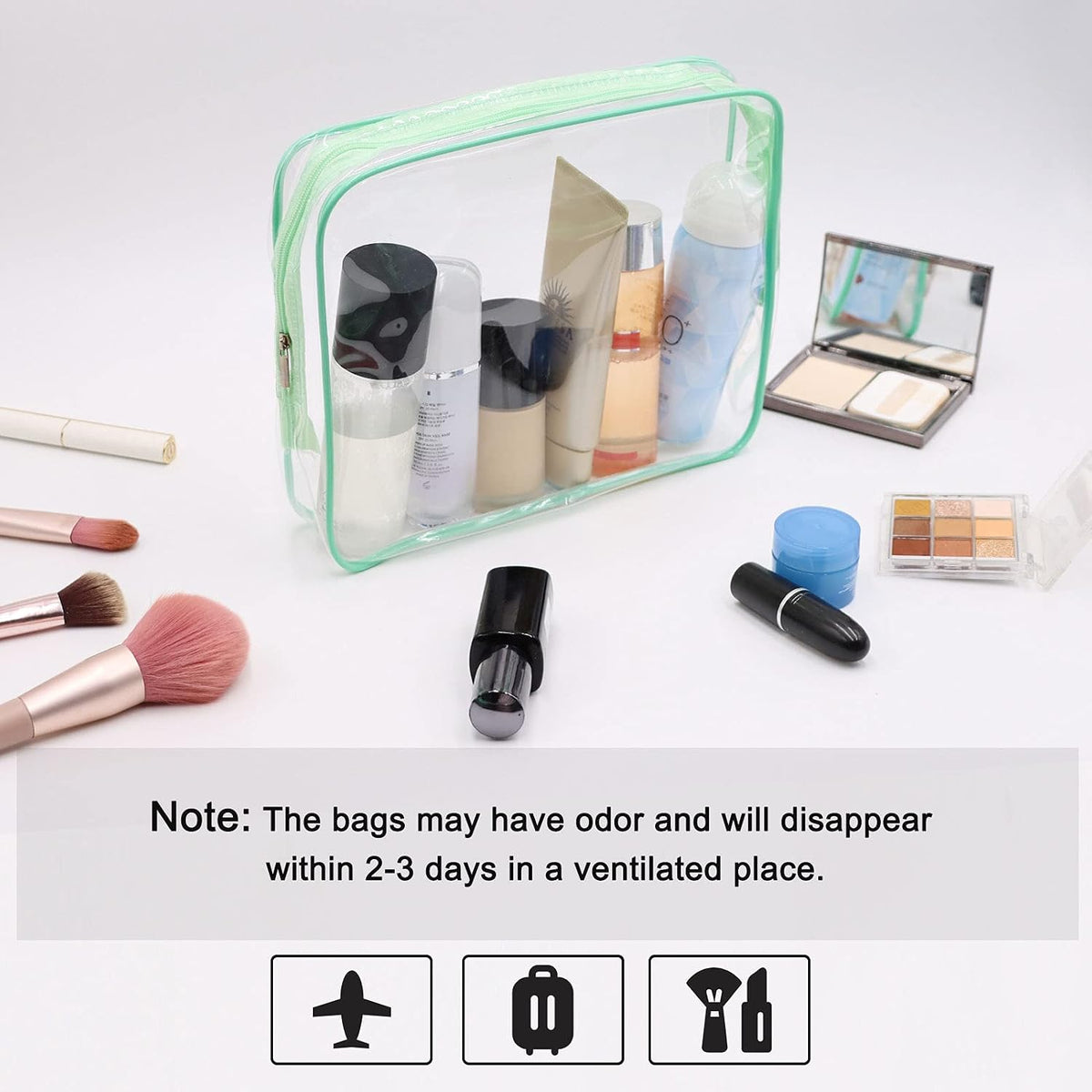 APREUTY Clear Makeup Bags, TSA Approved 6 Pcs Cosmetic Makeup Bags Set Clear PVC with Zipper Handle Portable Travel Luggage Pouch Airport Airline Vacation Organization (Black)