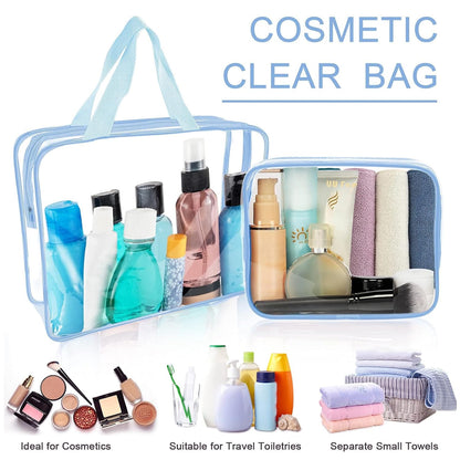 APREUTY Clear Makeup Bags, TSA Approved 6 Pcs Cosmetic Makeup Bags Set Clear PVC with Zipper Handle Portable Travel Luggage Pouch Airport Airline Vacation Organization (Black)
