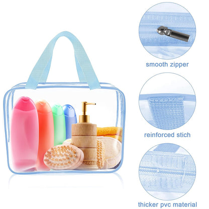 APREUTY Clear Makeup Bags, TSA Approved 6 Pcs Cosmetic Makeup Bags Set Clear PVC with Zipper Handle Portable Travel Luggage Pouch Airport Airline Vacation Organization (Black)