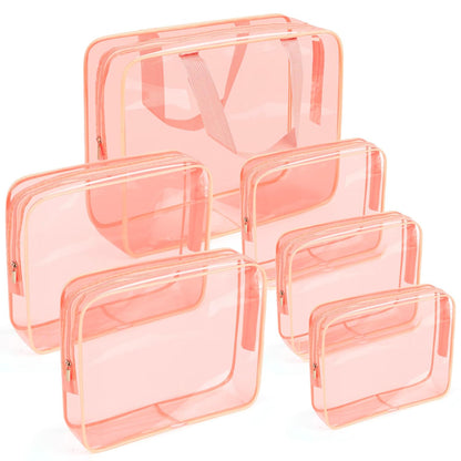 APREUTY Clear Makeup Bags, TSA Approved 6 Pcs Cosmetic Makeup Bags Set Clear PVC with Zipper Handle Portable Travel Luggage Pouch Airport Airline Vacation Organization (Black)