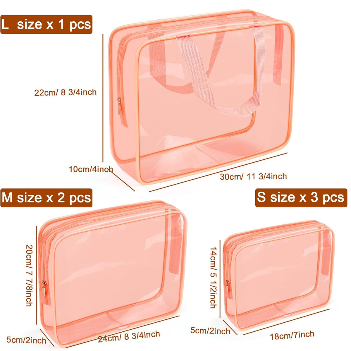 APREUTY Clear Makeup Bags, TSA Approved 6 Pcs Cosmetic Makeup Bags Set Clear PVC with Zipper Handle Portable Travel Luggage Pouch Airport Airline Vacation Organization (Black)