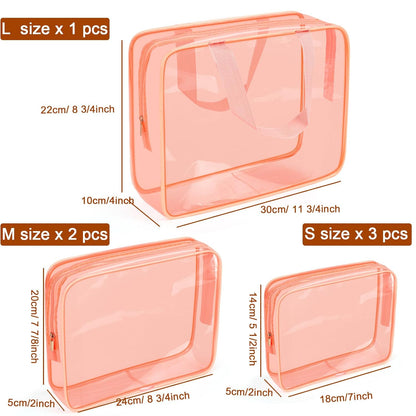 APREUTY Clear Makeup Bags, TSA Approved 6 Pcs Cosmetic Makeup Bags Set Clear PVC with Zipper Handle Portable Travel Luggage Pouch Airport Airline Vacation Organization (Black)