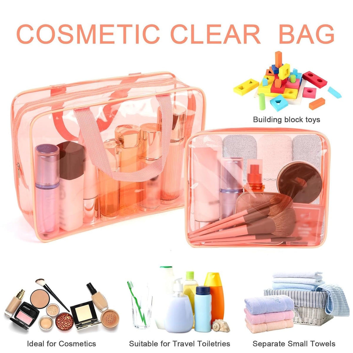 APREUTY Clear Makeup Bags, TSA Approved 6 Pcs Cosmetic Makeup Bags Set Clear PVC with Zipper Handle Portable Travel Luggage Pouch Airport Airline Vacation Organization (Black)