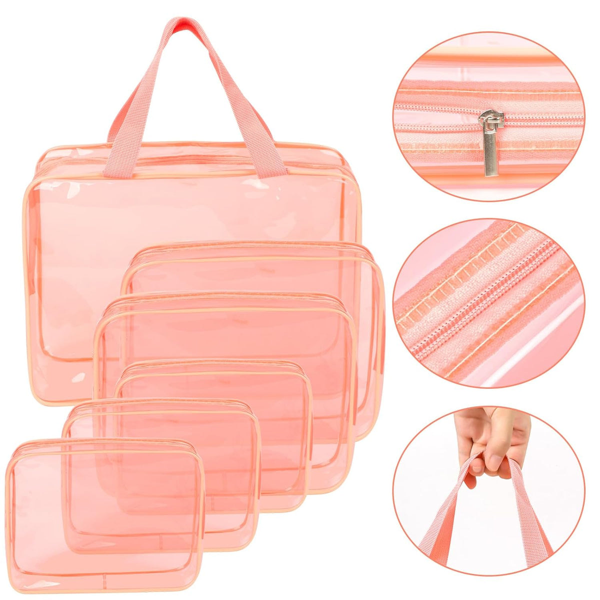 APREUTY Clear Makeup Bags, TSA Approved 6 Pcs Cosmetic Makeup Bags Set Clear PVC with Zipper Handle Portable Travel Luggage Pouch Airport Airline Vacation Organization (Black)