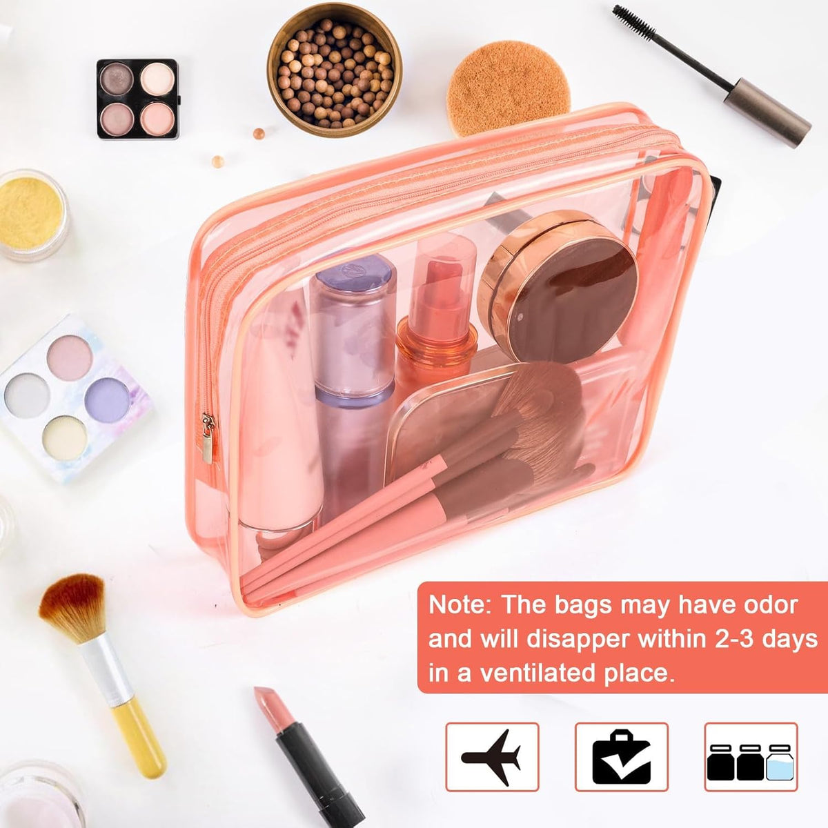 APREUTY Clear Makeup Bags, TSA Approved 6 Pcs Cosmetic Makeup Bags Set Clear PVC with Zipper Handle Portable Travel Luggage Pouch Airport Airline Vacation Organization (Black)