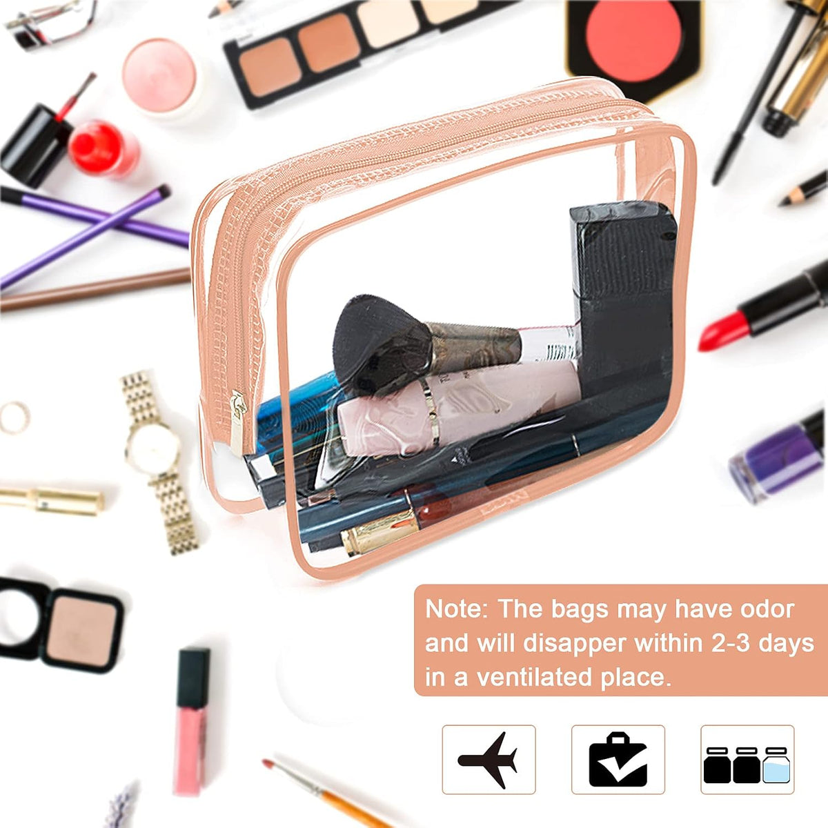 APREUTY Clear Makeup Bags, TSA Approved 6 Pcs Cosmetic Makeup Bags Set Clear PVC with Zipper Handle Portable Travel Luggage Pouch Airport Airline Vacation Organization (Black)