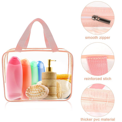 APREUTY Clear Makeup Bags, TSA Approved 6 Pcs Cosmetic Makeup Bags Set Clear PVC with Zipper Handle Portable Travel Luggage Pouch Airport Airline Vacation Organization (Black)