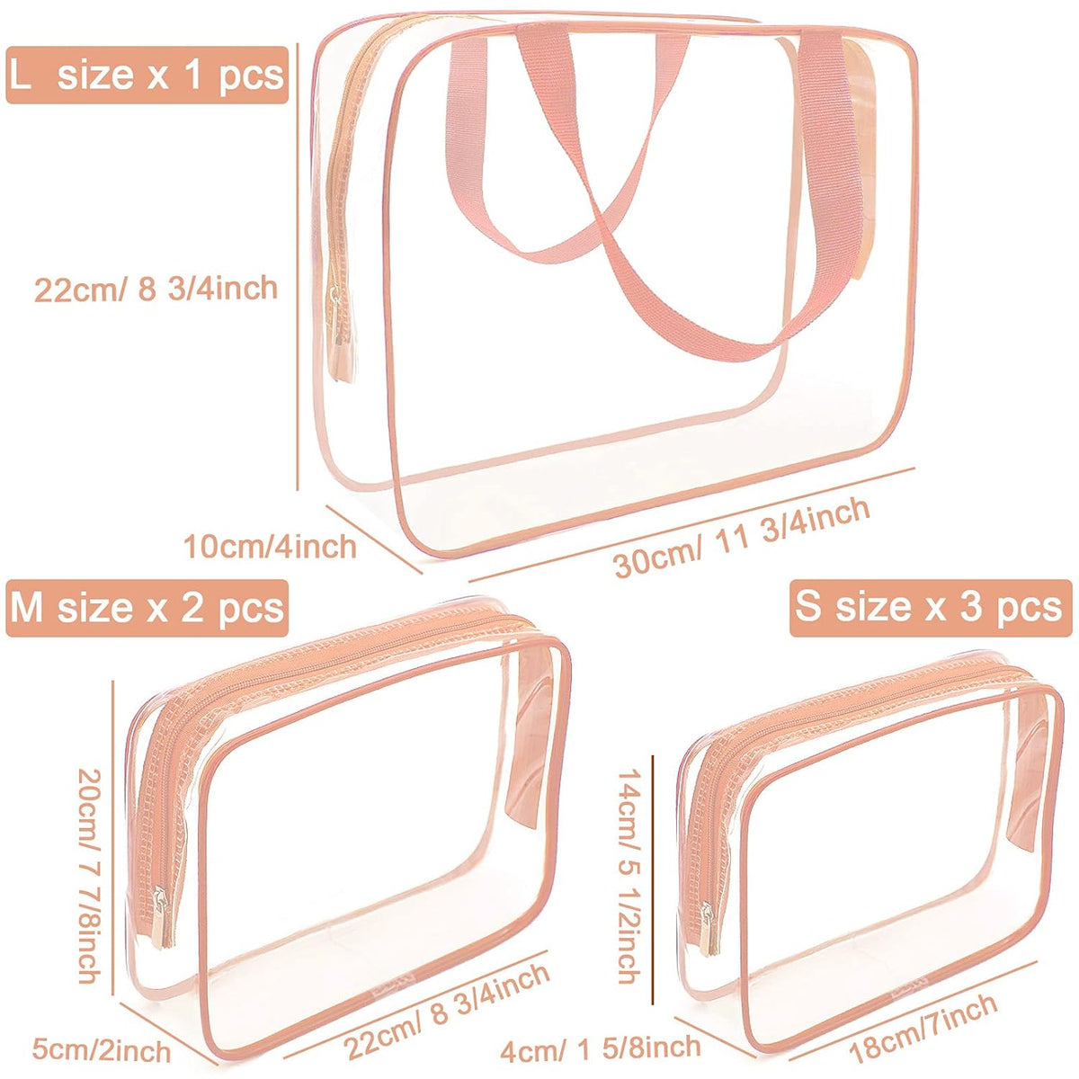 APREUTY Clear Makeup Bags, TSA Approved 6 Pcs Cosmetic Makeup Bags Set Clear PVC with Zipper Handle Portable Travel Luggage Pouch Airport Airline Vacation Organization (Black)
