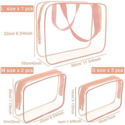 APREUTY Clear Makeup Bags, TSA Approved 6 Pcs Cosmetic Makeup Bags Set Clear PVC with Zipper Handle Portable Travel Luggage Pouch Airport Airline Vacation Organization (Black)