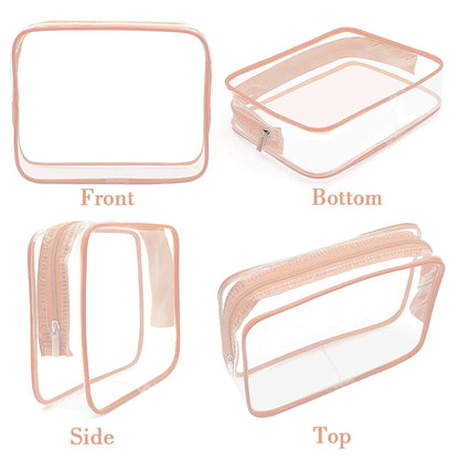 APREUTY Clear Makeup Bags, TSA Approved 6 Pcs Cosmetic Makeup Bags Set Clear PVC with Zipper Handle Portable Travel Luggage Pouch Airport Airline Vacation Organization (Black)