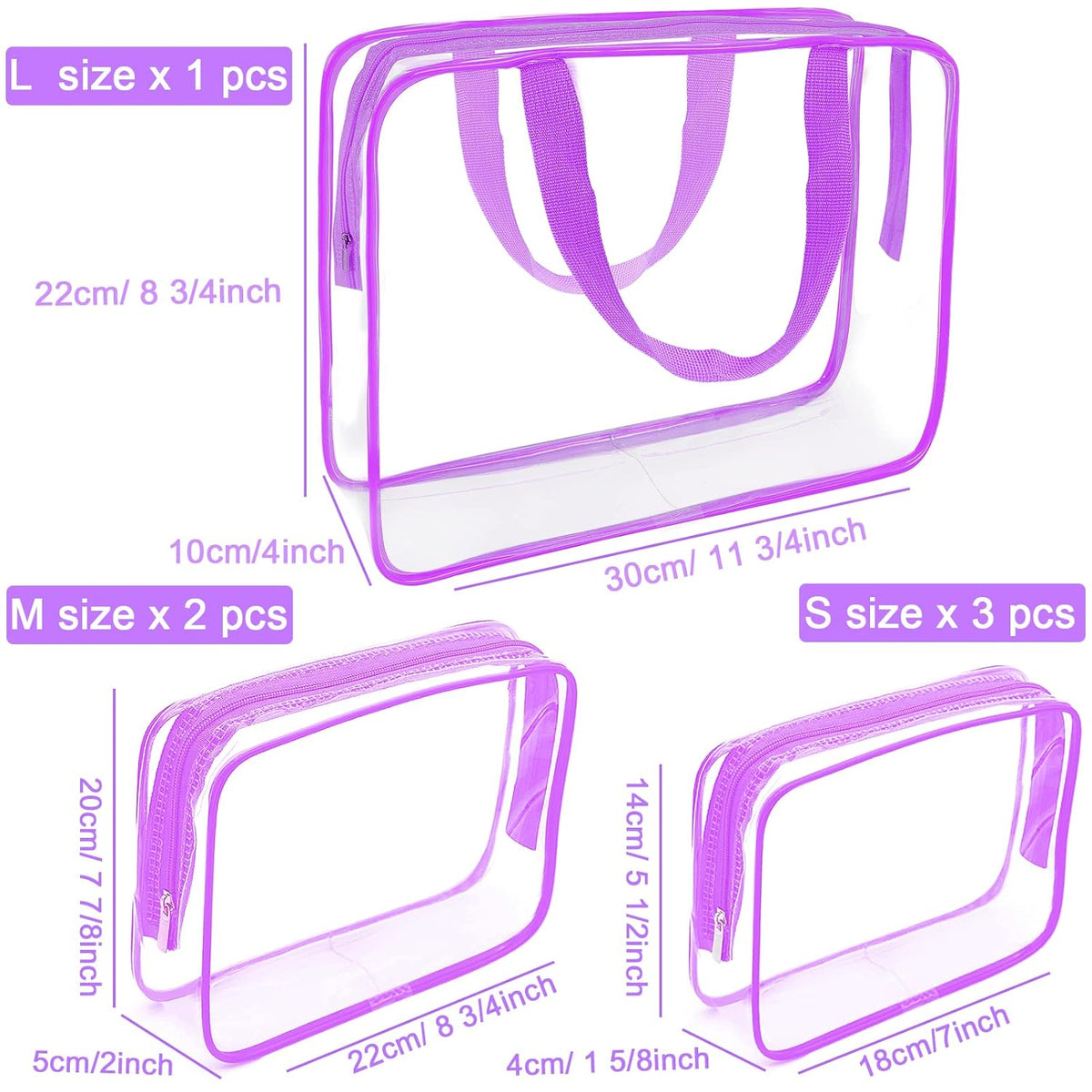 APREUTY Clear Makeup Bags, TSA Approved 6 Pcs Cosmetic Makeup Bags Set Clear PVC with Zipper Handle Portable Travel Luggage Pouch Airport Airline Vacation Organization (Black)