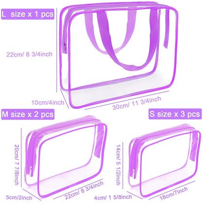 APREUTY Clear Makeup Bags, TSA Approved 6 Pcs Cosmetic Makeup Bags Set Clear PVC with Zipper Handle Portable Travel Luggage Pouch Airport Airline Vacation Organization (Black)