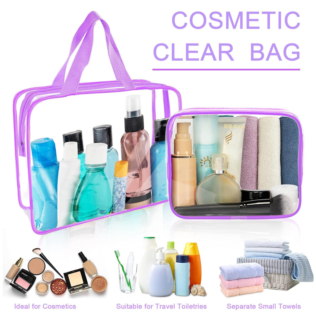 APREUTY Clear Makeup Bags, TSA Approved 6 Pcs Cosmetic Makeup Bags Set Clear PVC with Zipper Handle Portable Travel Luggage Pouch Airport Airline Vacation Organization (Black)