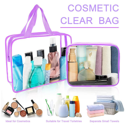 APREUTY Clear Makeup Bags, TSA Approved 6 Pcs Cosmetic Makeup Bags Set Clear PVC with Zipper Handle Portable Travel Luggage Pouch Airport Airline Vacation Organization (Black)