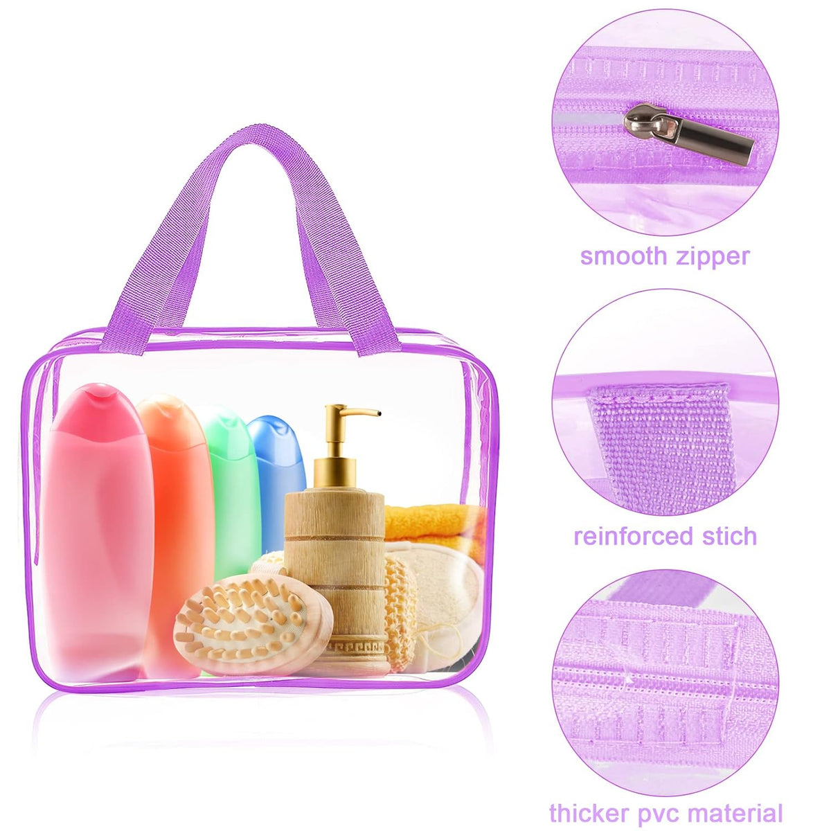APREUTY Clear Makeup Bags, TSA Approved 6 Pcs Cosmetic Makeup Bags Set Clear PVC with Zipper Handle Portable Travel Luggage Pouch Airport Airline Vacation Organization (Black)