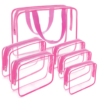 APREUTY Clear Makeup Bags, TSA Approved 6 Pcs Cosmetic Makeup Bags Set Clear PVC with Zipper Handle Portable Travel Luggage Pouch Airport Airline Vacation Organization (Black)