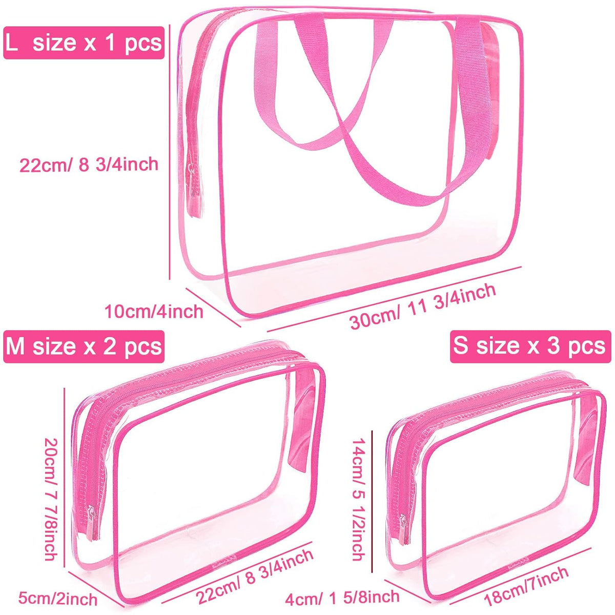 APREUTY Clear Makeup Bags, TSA Approved 6 Pcs Cosmetic Makeup Bags Set Clear PVC with Zipper Handle Portable Travel Luggage Pouch Airport Airline Vacation Organization (Black)