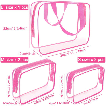 APREUTY Clear Makeup Bags, TSA Approved 6 Pcs Cosmetic Makeup Bags Set Clear PVC with Zipper Handle Portable Travel Luggage Pouch Airport Airline Vacation Organization (Black)
