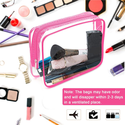 APREUTY Clear Makeup Bags, TSA Approved 6 Pcs Cosmetic Makeup Bags Set Clear PVC with Zipper Handle Portable Travel Luggage Pouch Airport Airline Vacation Organization (Black)