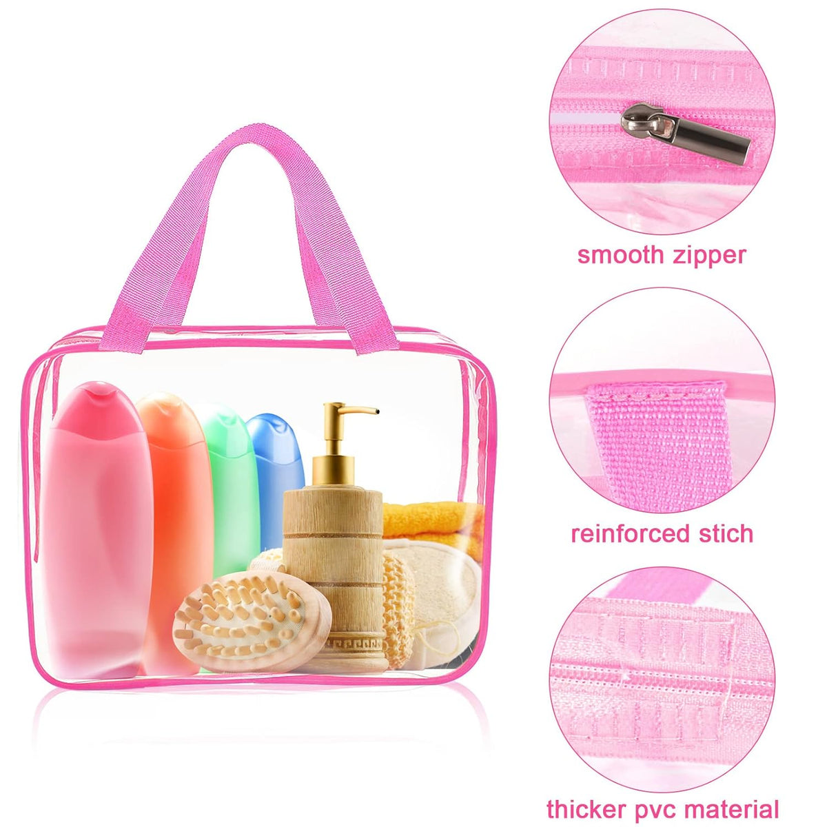 APREUTY Clear Makeup Bags, TSA Approved 6 Pcs Cosmetic Makeup Bags Set Clear PVC with Zipper Handle Portable Travel Luggage Pouch Airport Airline Vacation Organization (Black)