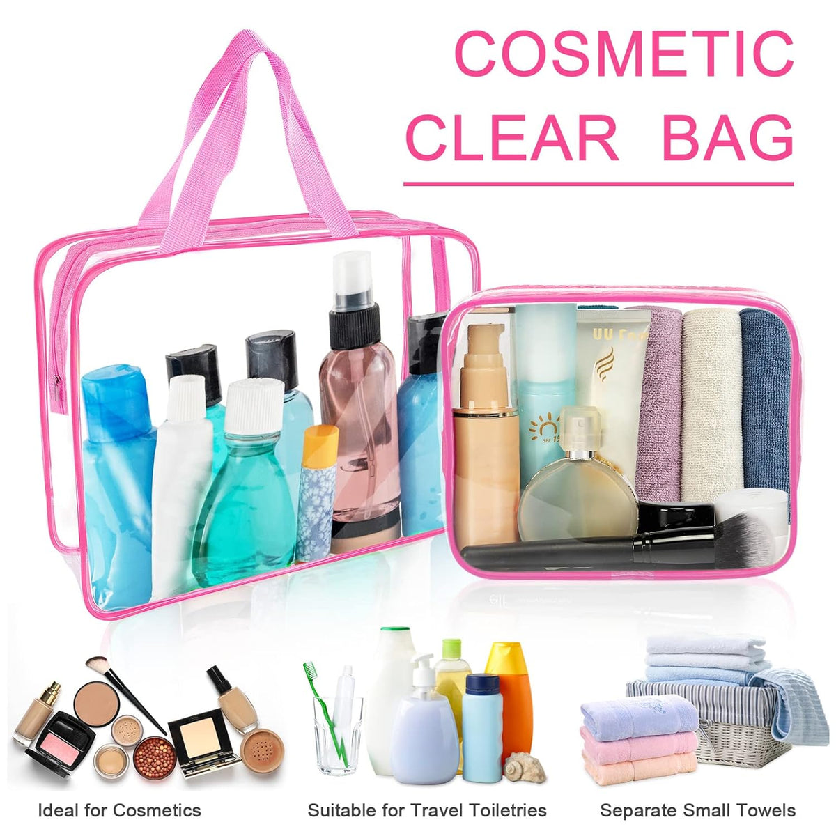 APREUTY Clear Makeup Bags, TSA Approved 6 Pcs Cosmetic Makeup Bags Set Clear PVC with Zipper Handle Portable Travel Luggage Pouch Airport Airline Vacation Organization (Black)