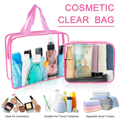 APREUTY Clear Makeup Bags, TSA Approved 6 Pcs Cosmetic Makeup Bags Set Clear PVC with Zipper Handle Portable Travel Luggage Pouch Airport Airline Vacation Organization (Black)