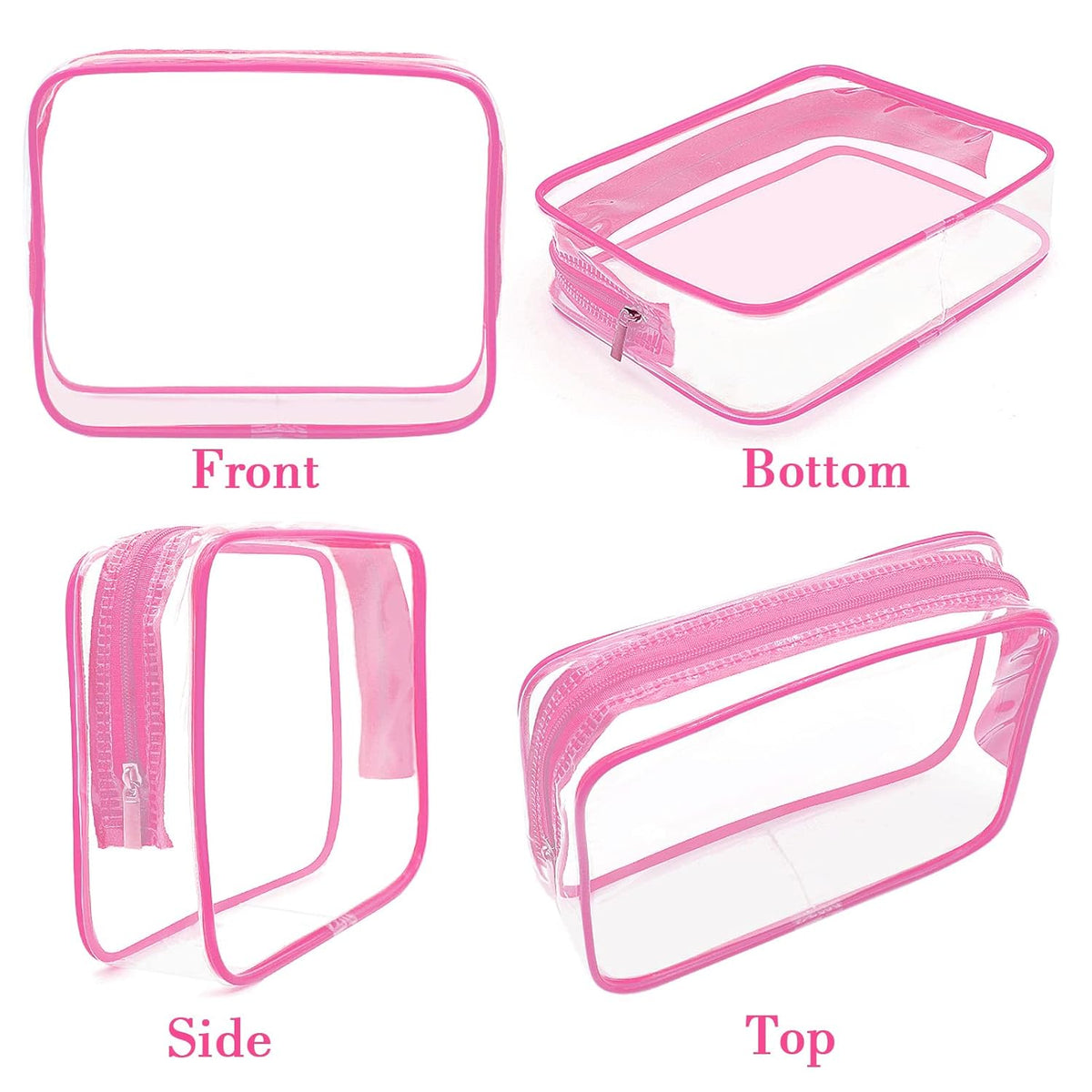 APREUTY Clear Makeup Bags, TSA Approved 6 Pcs Cosmetic Makeup Bags Set Clear PVC with Zipper Handle Portable Travel Luggage Pouch Airport Airline Vacation Organization (Black)
