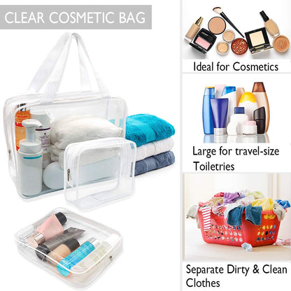 APREUTY Clear Makeup Bags, TSA Approved 6 Pcs Cosmetic Makeup Bags Set Clear PVC with Zipper Handle Portable Travel Luggage Pouch Airport Airline Vacation Organization (Black)