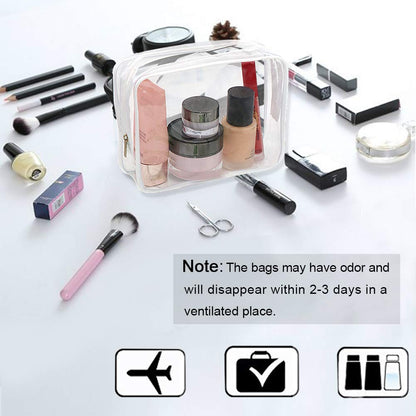 APREUTY Clear Makeup Bags, TSA Approved 6 Pcs Cosmetic Makeup Bags Set Clear PVC with Zipper Handle Portable Travel Luggage Pouch Airport Airline Vacation Organization (Black)