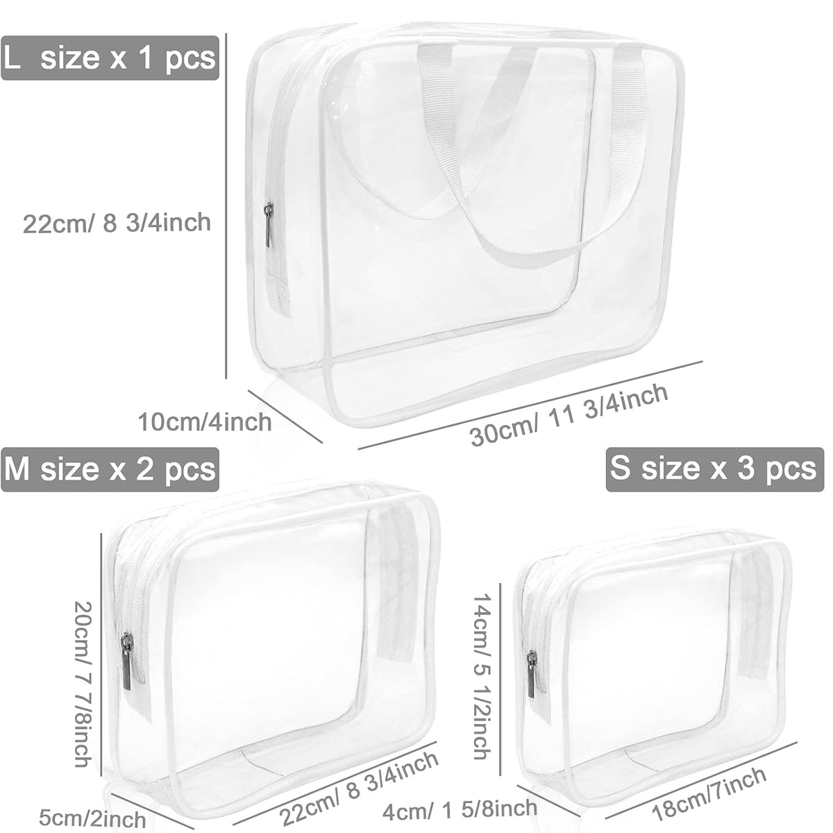 APREUTY Clear Makeup Bags, TSA Approved 6 Pcs Cosmetic Makeup Bags Set Clear PVC with Zipper Handle Portable Travel Luggage Pouch Airport Airline Vacation Organization (Black)