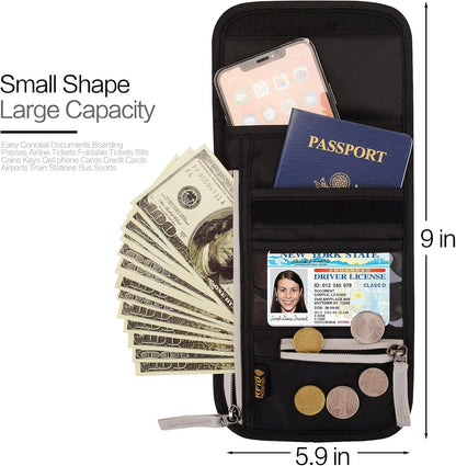 Neck Wallet Lightweight RFID Blocking Waterproof Travel Pouch Passport Wallets for Women Men