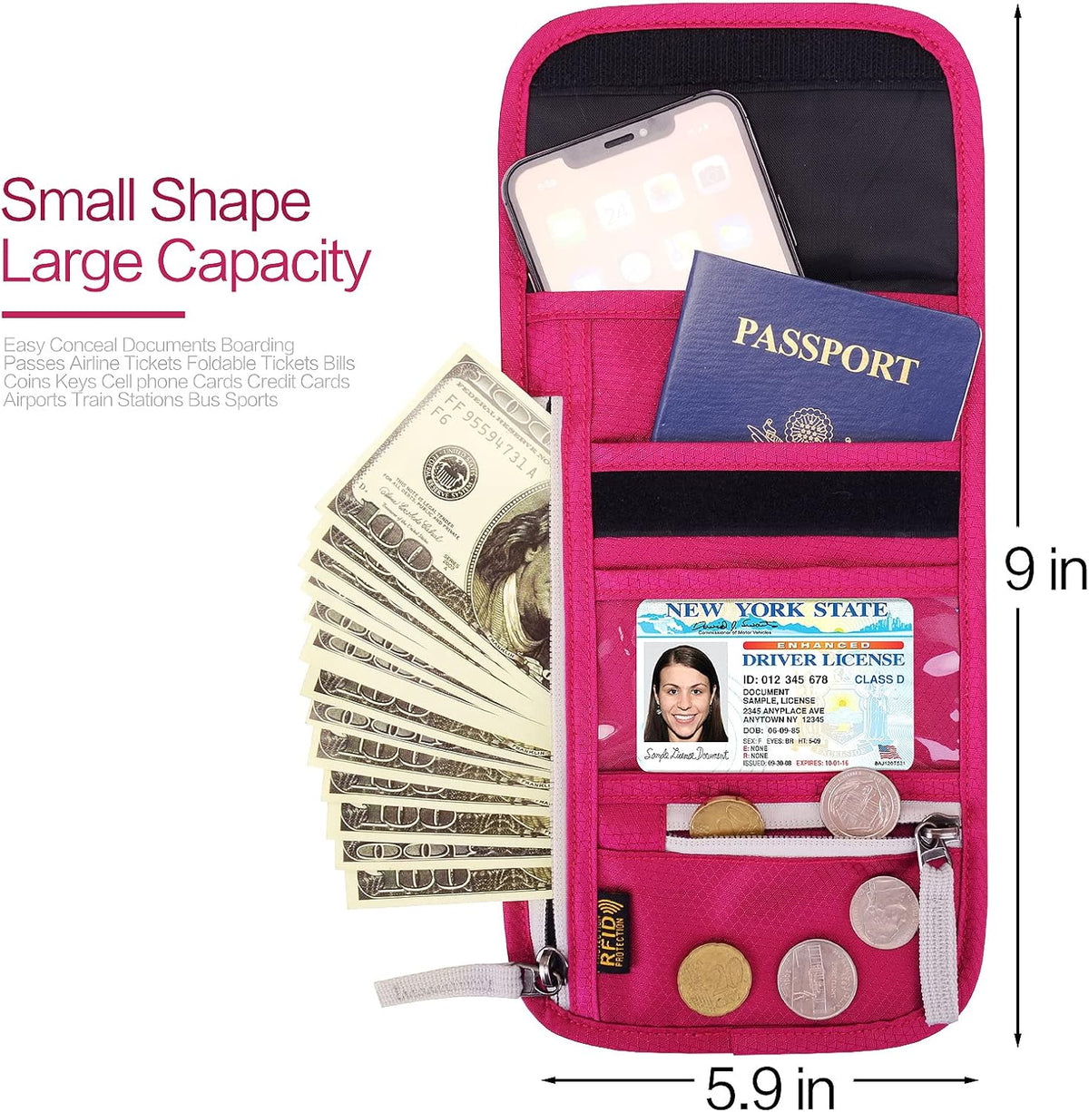 Neck Wallet Lightweight RFID Blocking Waterproof Travel Pouch Passport Wallets for Women Men
