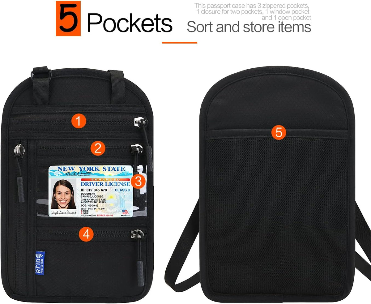 Neck Wallet Lightweight RFID Blocking Waterproof Travel Pouch Passport Wallets for Women Men