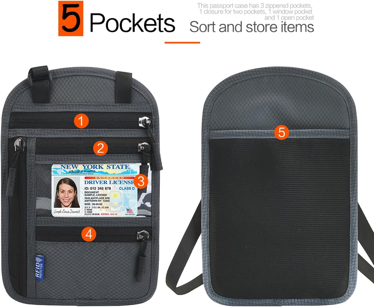 Neck Wallet Lightweight RFID Blocking Waterproof Travel Pouch Passport Wallets for Women Men