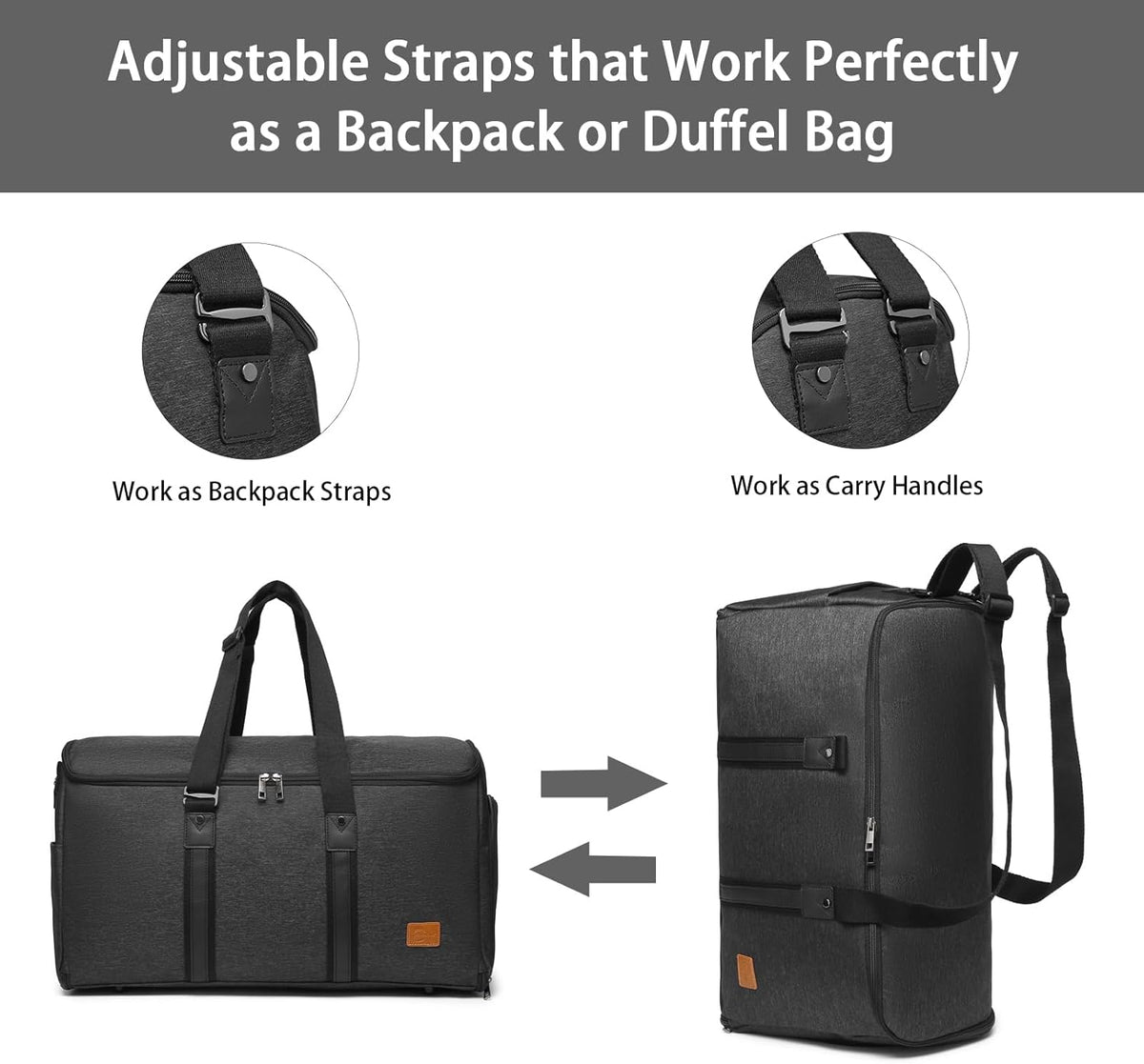 Convertible Garment Bag for Travel, Carry On Garment Bag Backpack for Men Women, 3 in 1 Hanging Suitcase Suit Business Travel Bag, Black