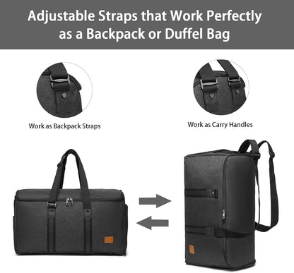 Convertible Garment Bag for Travel, Carry On Garment Bag Backpack for Men Women, 3 in 1 Hanging Suitcase Suit Business Travel Bag, Black