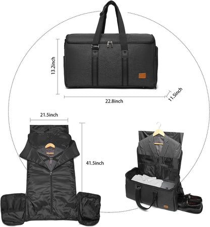 Convertible Garment Bag for Travel, Carry On Garment Bag Backpack for Men Women, 3 in 1 Hanging Suitcase Suit Business Travel Bag, Black