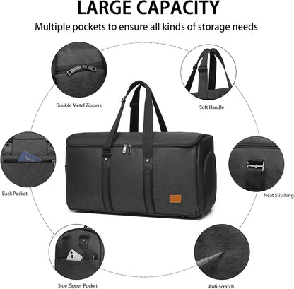 Convertible Garment Bag for Travel, Carry On Garment Bag Backpack for Men Women, 3 in 1 Hanging Suitcase Suit Business Travel Bag, Black