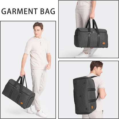 Convertible Garment Bag for Travel, Carry On Garment Bag Backpack for Men Women, 3 in 1 Hanging Suitcase Suit Business Travel Bag, Black