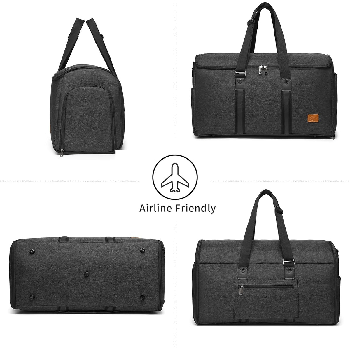 Convertible Garment Bag for Travel, Carry On Garment Bag Backpack for Men Women, 3 in 1 Hanging Suitcase Suit Business Travel Bag, Black