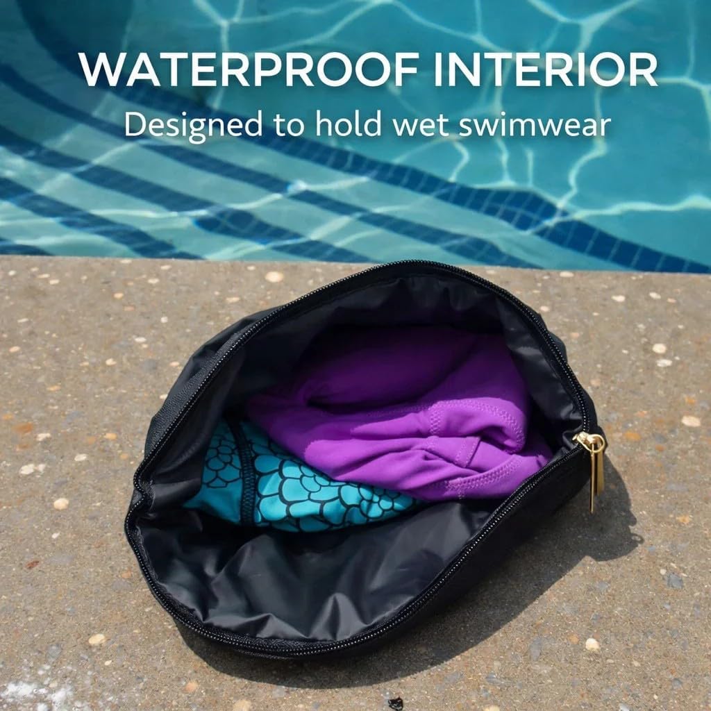 Swim Bag - Waterproof Wet Bag for Swimsuit, 11x9.25 Beach and Pool Pouch for Wet Clothes, Gym, Travel and Swimwear - Black